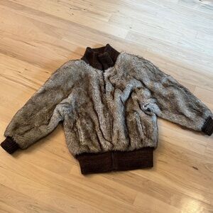 Vintage-Arre’  Paris/NY Brown/Tan Faux fur Bomber Jacket Coat-Old Money
